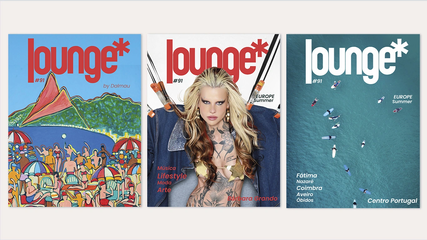 Design e Branding das três capas da revista Lounge 91 especial Europa feito para Quel Chic Agência
